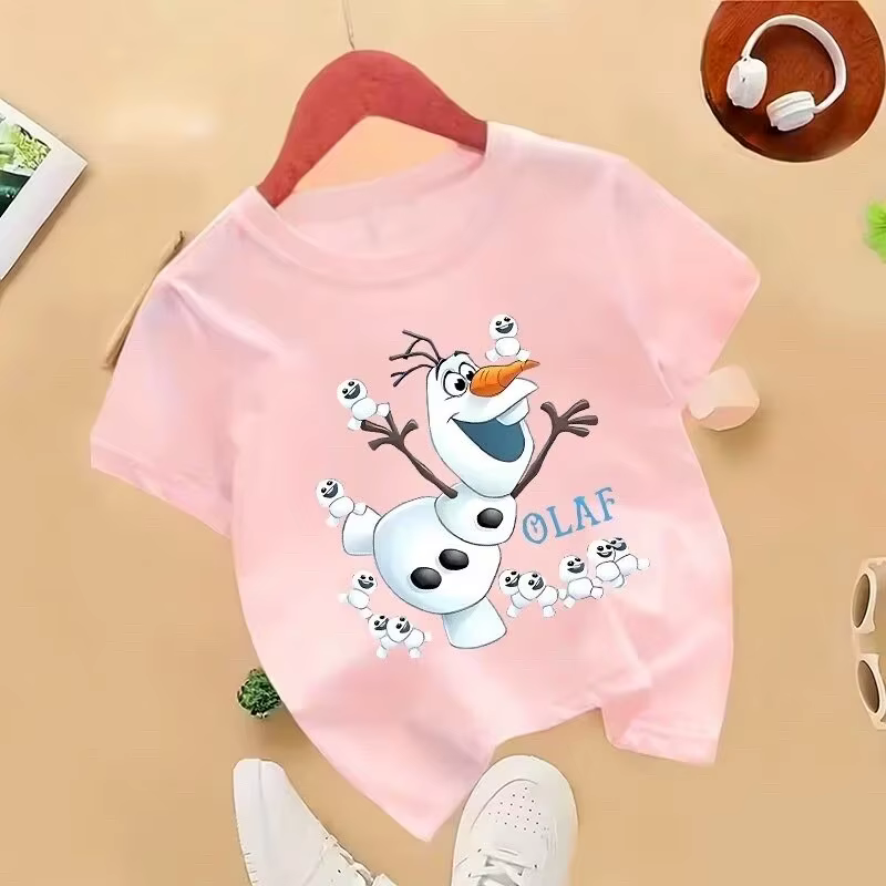 T-shirt décontracté à manches courtes Frozen Olaf pour enfants de 4 à 14 ans avec un design mignon, 