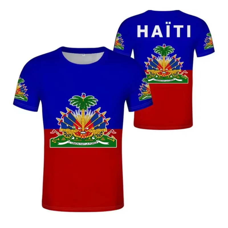 T-shirt pour homme avec motif du drapeau haïtien, imprimé en 3D, emblème national d'Haïti, manches c