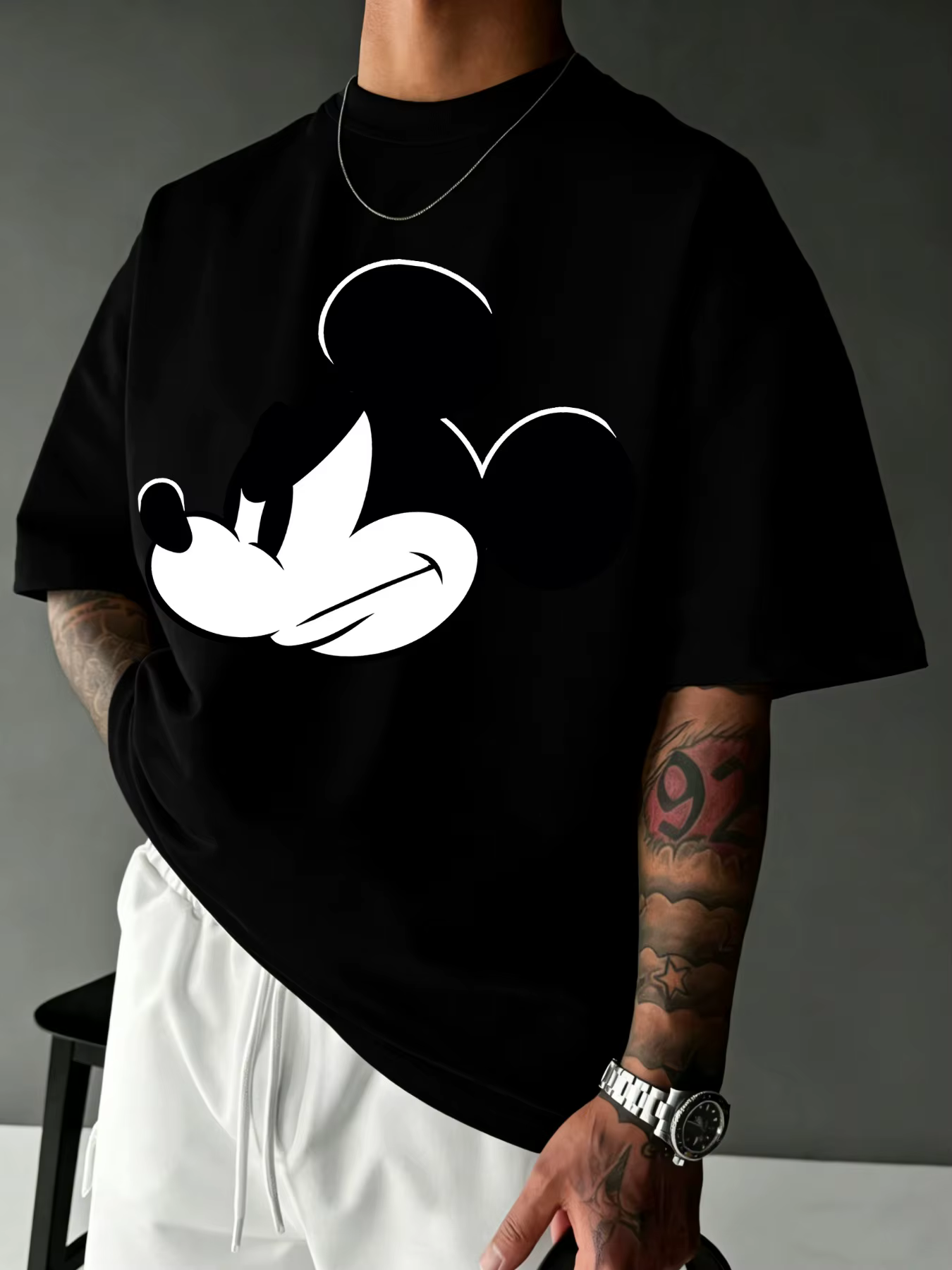T-Shirt imprimé Mickey Mouse pour hommes, vêtements d'été décontractés, mignons, à manches courtes, 
