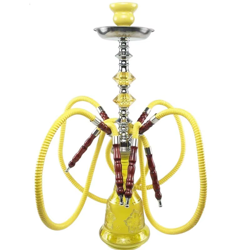 Ensemble complet de chicha avec 4 tuyaux, bol en céramique, pince à charbon en métal, accessoires po