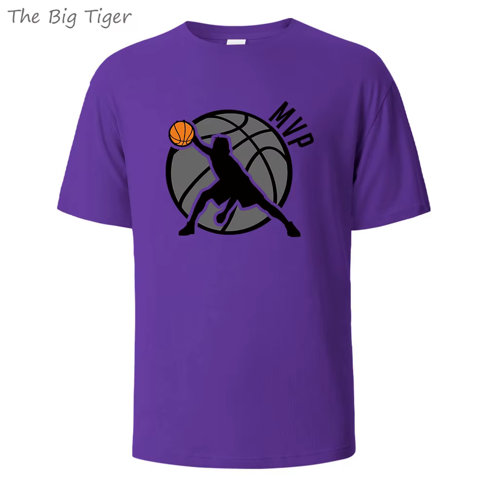 Basketball MVP imprimé quotidien essentiel coton T-shirt doux col rond tissu respirant unisexe basiq