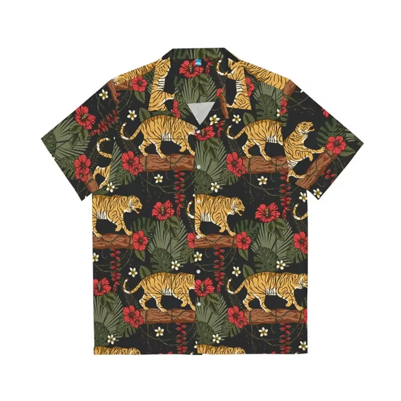 Chemises graphiques de tigre de plage hawaïenne pour hommes, vêtements à manches courtes, chemisier 