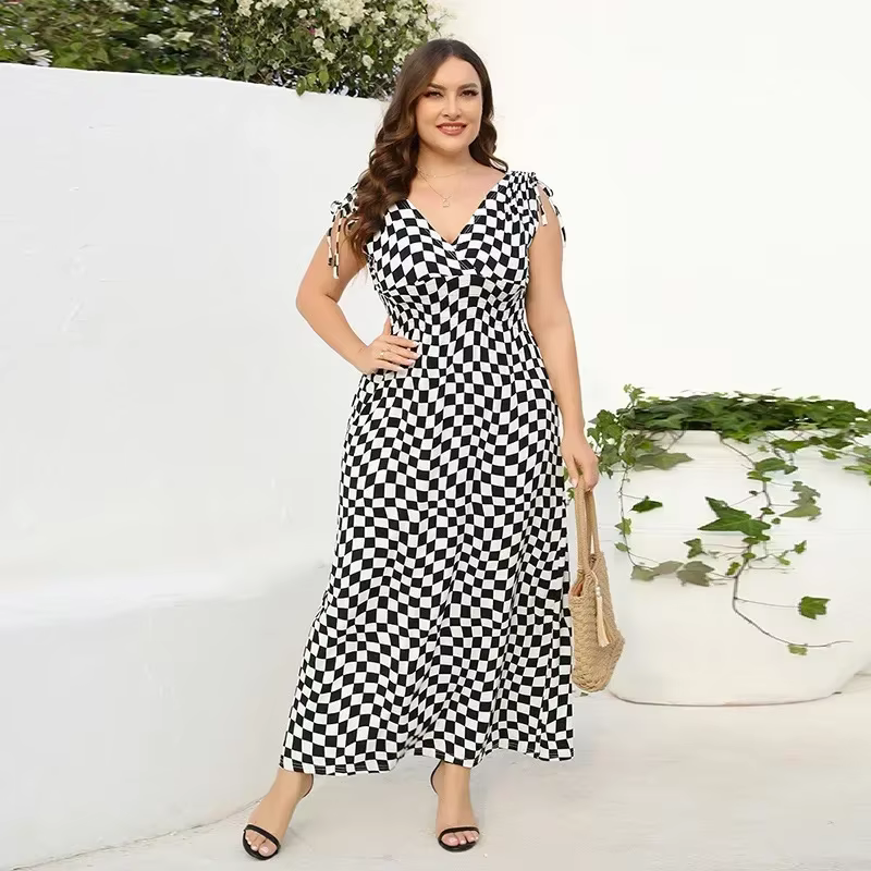 Robe longue d'été Style bohémien pour femmes, grande taille, motif Floral, plage, col en V foncé, vê