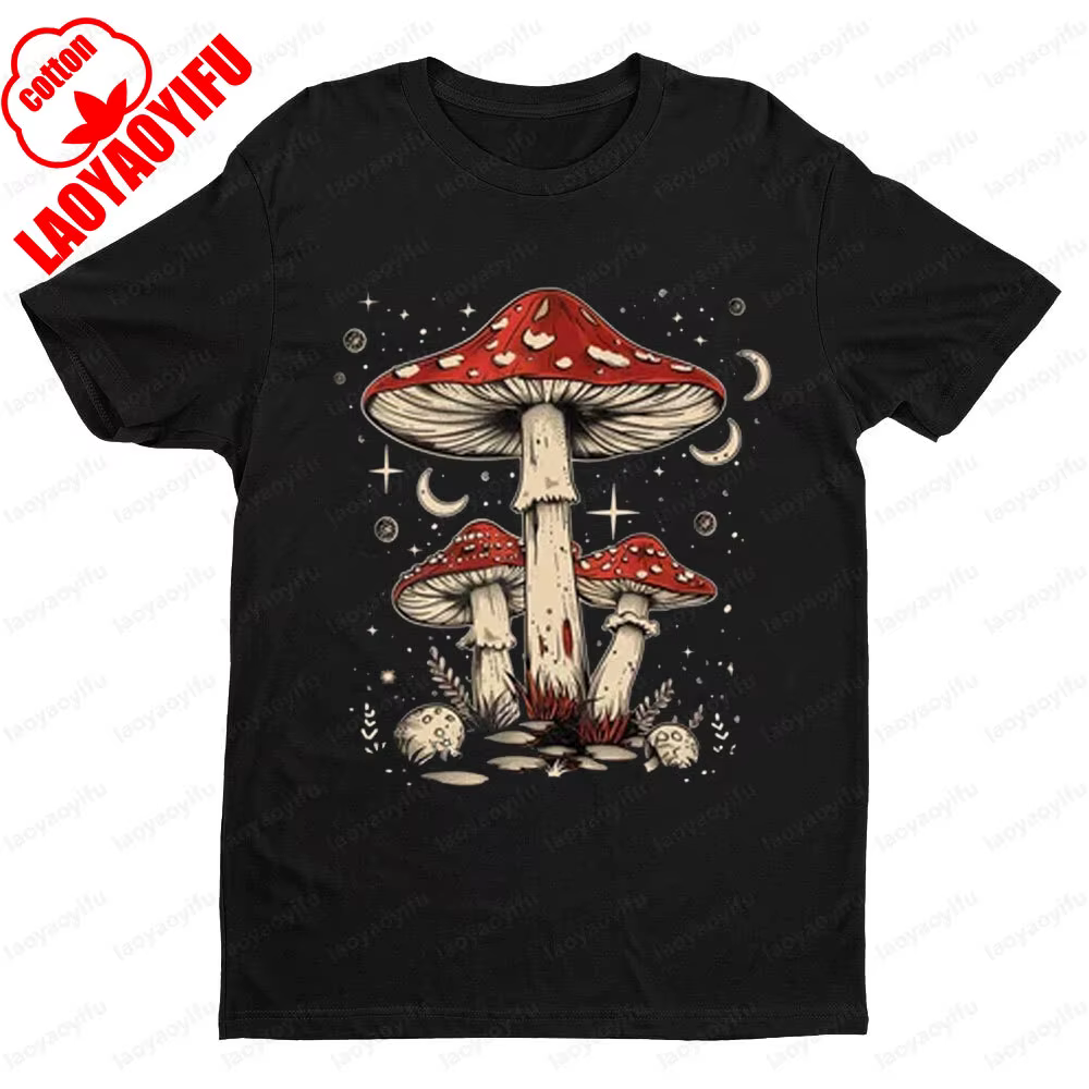 Rétro Hippie champignons T-shirt Nature T-shirt bohème champignon chemise graphique imprimé T-shirt 