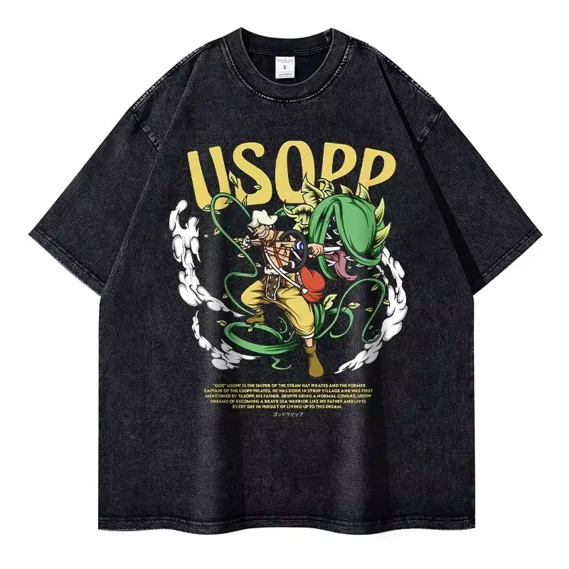 T-shirt Anime One Piece Doflamingo Vintage Délavé Oversize Streetwear Manga Nika à Manches Courtes p