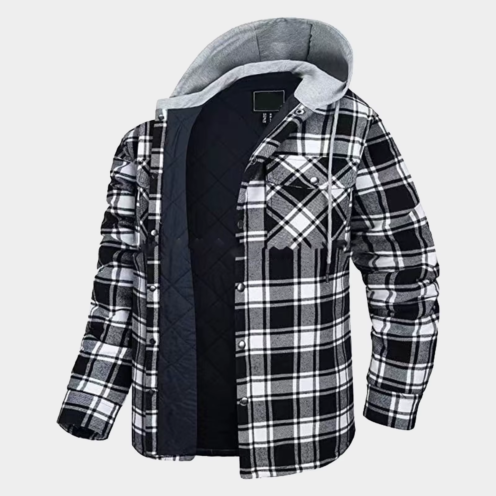 Hommes flanelle chemise veste Plaid matelassé doublé cordon hiver manteaux décontractés épais à capu