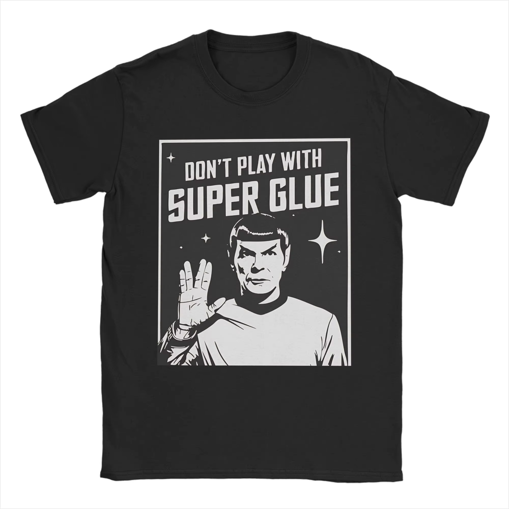 T-shirt pour hommes en coton 100% avec col rond, manches courtes, motif Super Glue Stars Treks, vête