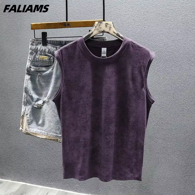 Gilet décontracté sans manches pour homme, style vintage, lavé, violet