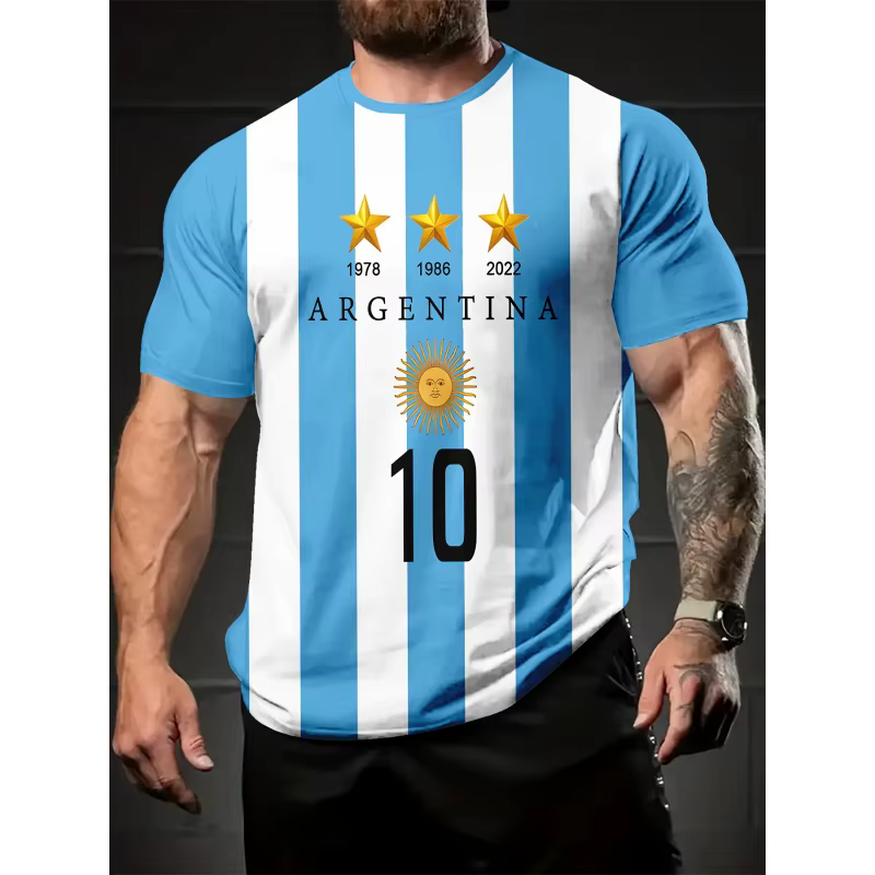 T-shirt à manches courtes pour hommes, T-shirt Argentine Feel Jerseile, Emblème national, Économie C