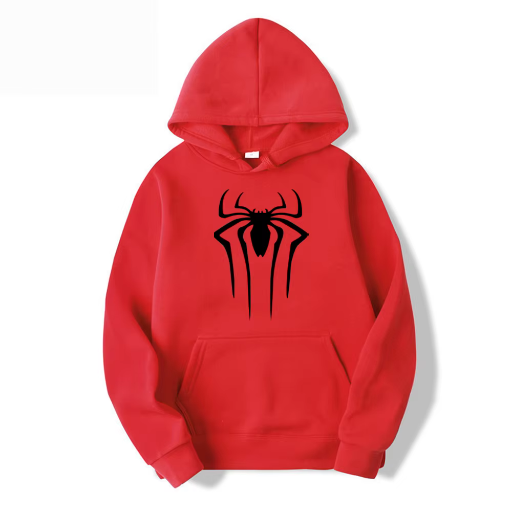 Sweat-shirt à capuche stylisé avec motif d'araignée rouge, streetwear, pull tendance