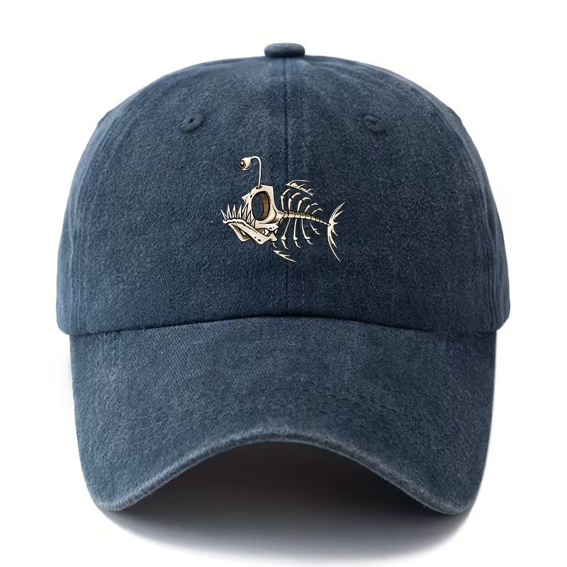 Casquette de baseball imprimée en arête de poisson, classique rétro à bord incurvé, adaptée aux voya