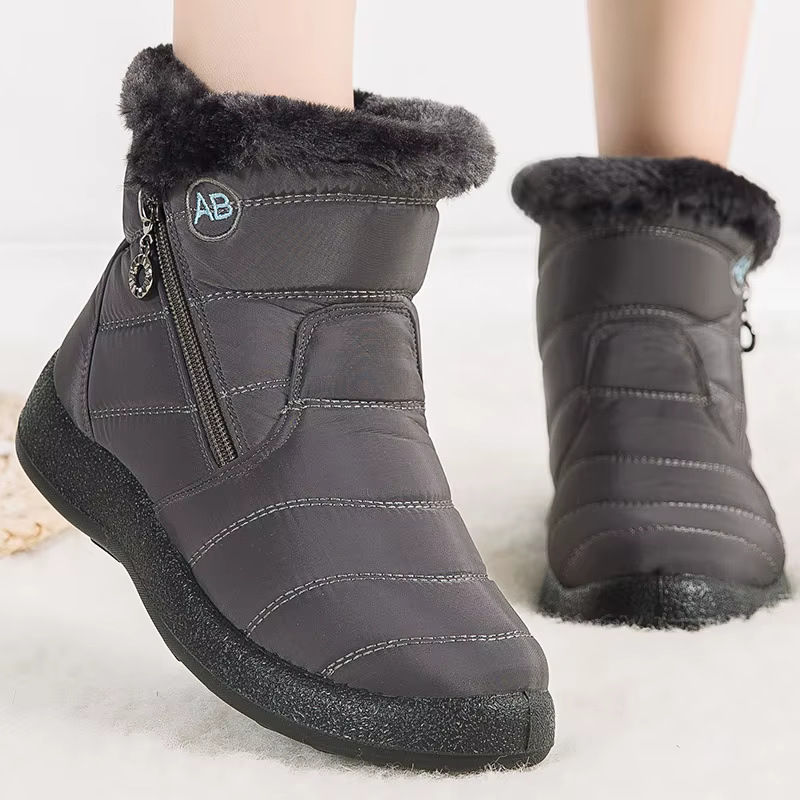 Bottines femme avec fourrure chaussures d'hiver femmes talons bas bottes d'hiver neige imperméable B