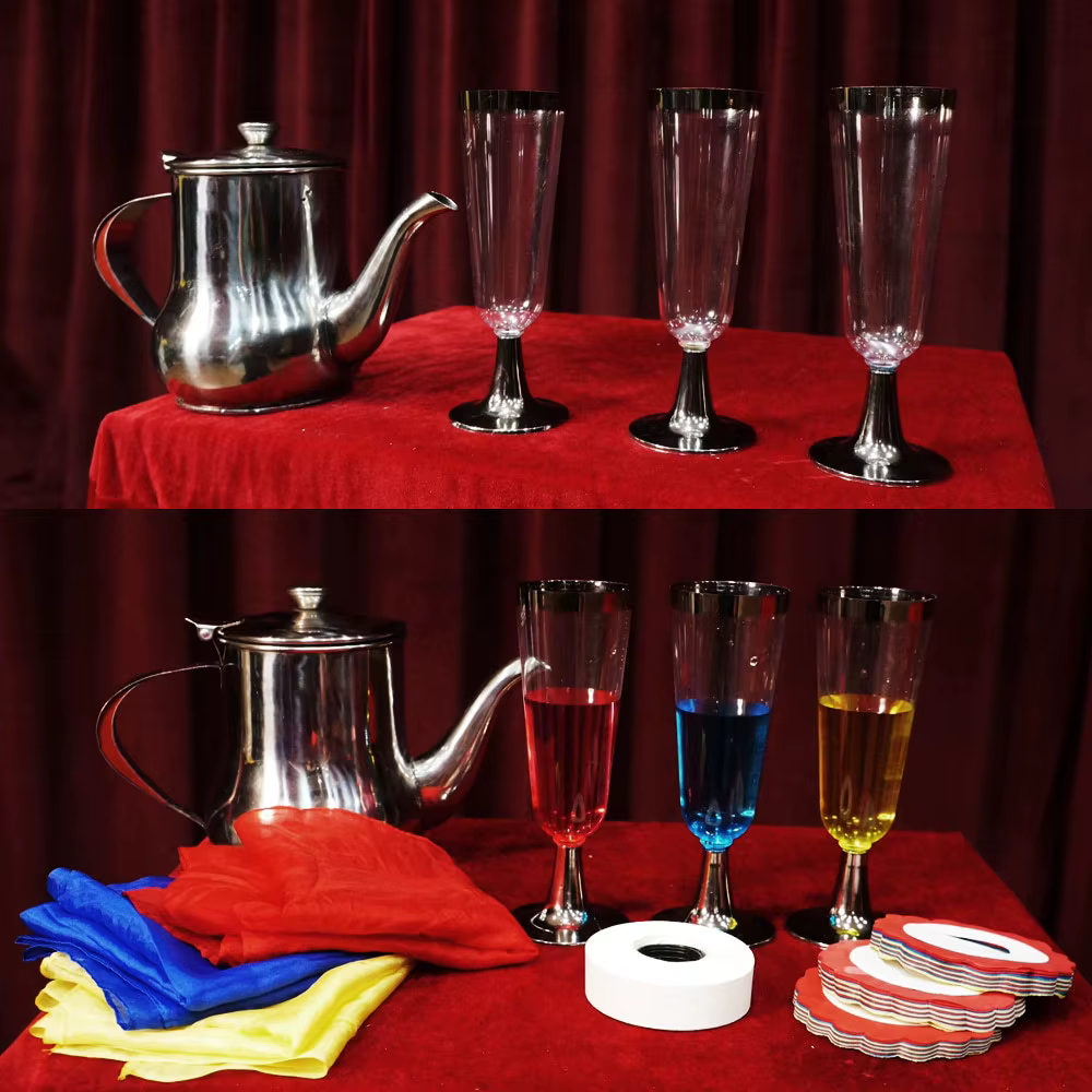 Pot magique Conjures n'importe quoi apparaître différentes couleurs boisson soie bonbons scène Illus