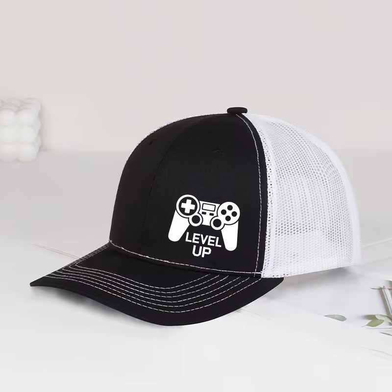 Casquette de camionneur imprimée « LEVEL UP » pour contrôleur de jeu, confortable, réglable, Snapbac