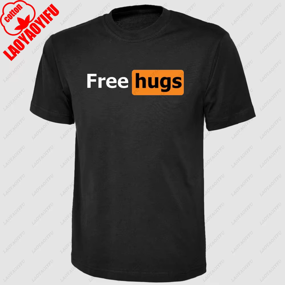 T-shirt homme « Free Hugs » à manches courtes, imprimé, drôle, en coton, cadeau original d'été, humo
