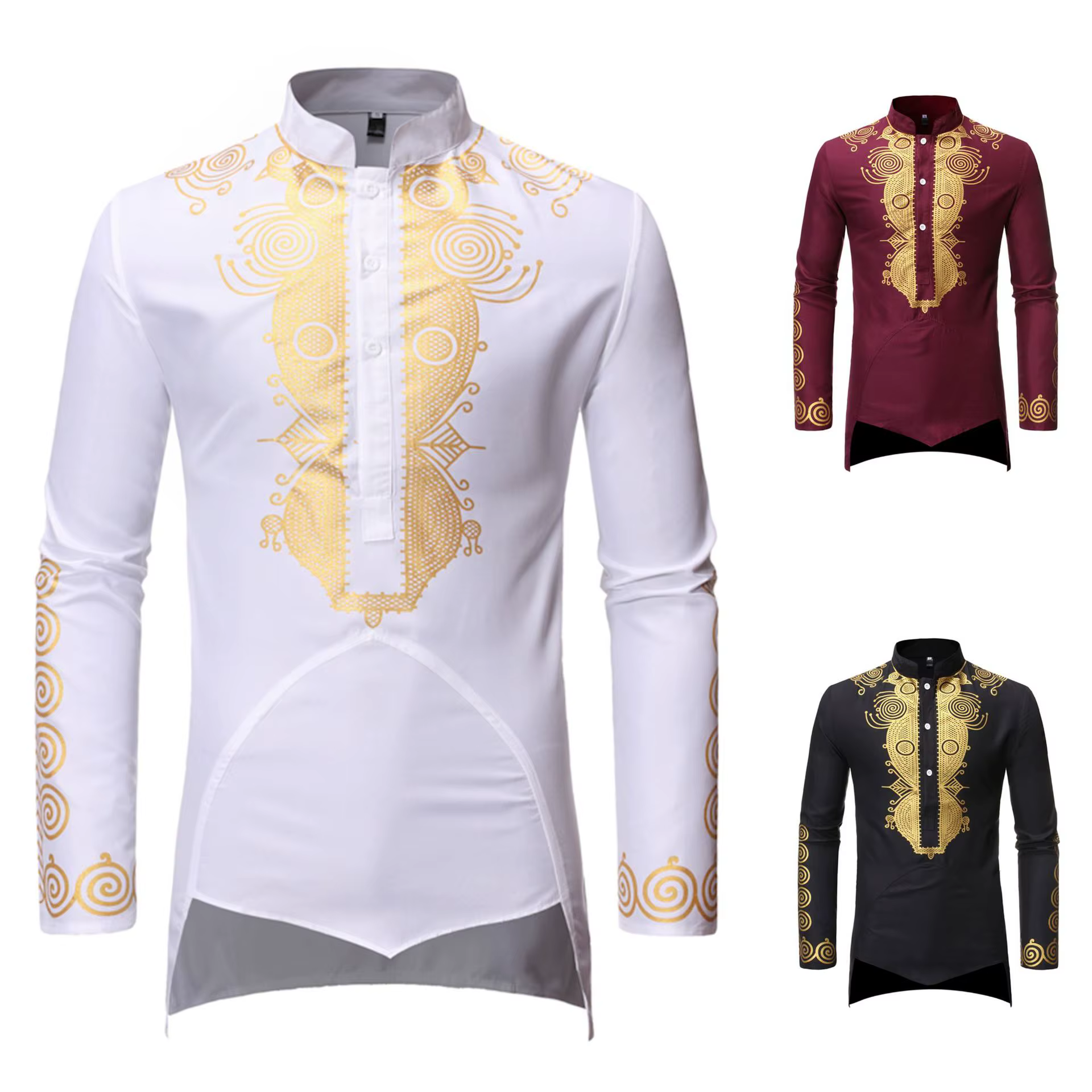 Chemise musulmane indienne à manches longues pour hommes, Kaftan noir, Vêtements de style européen, 