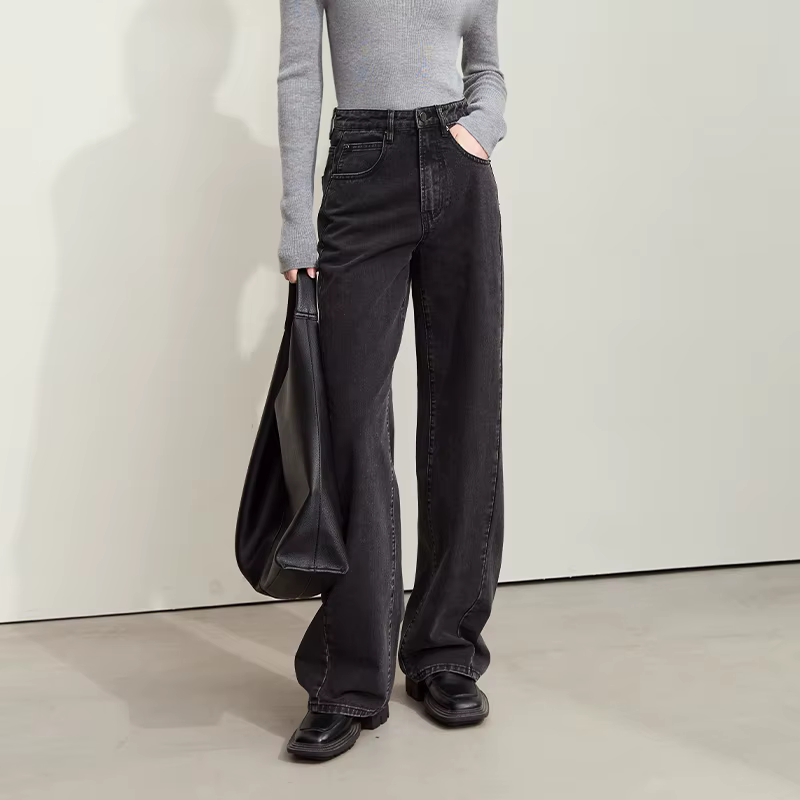 AMII 2025 femmes jeans automne mode denim vintage décontracté bureau dame pantalons lâche jambe larg