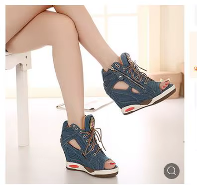 Chaussures d'été à talons compensés confortables pour femmes, avec toile Denim élégante et Simple, c