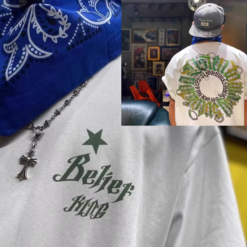T-shirt en coton imprimé Chicano, marque de mode rétro américaine, nouveau style, chemise à manches 