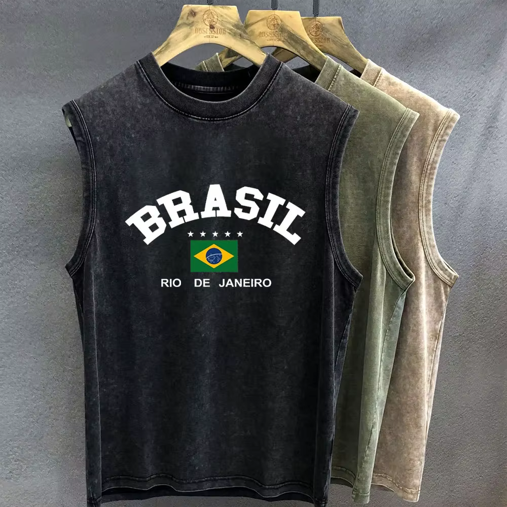 T-shirt surdimensionné pour hommes et femmes, Vintage, lavage, imprimé graphique brésilien, débardeu
