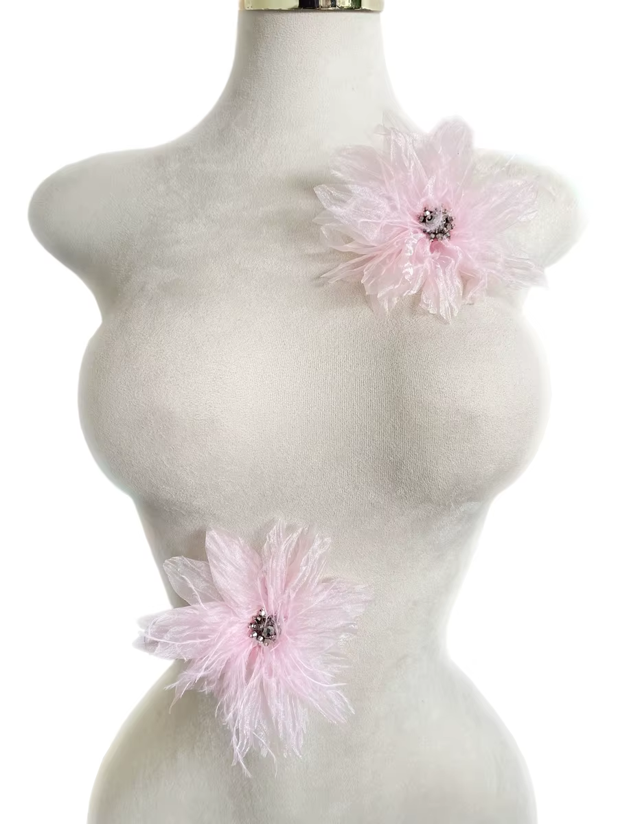 12 couleurs 2 pièces travail manuel perlé cristal Tulle robe florale accessoires maille fleur vêteme