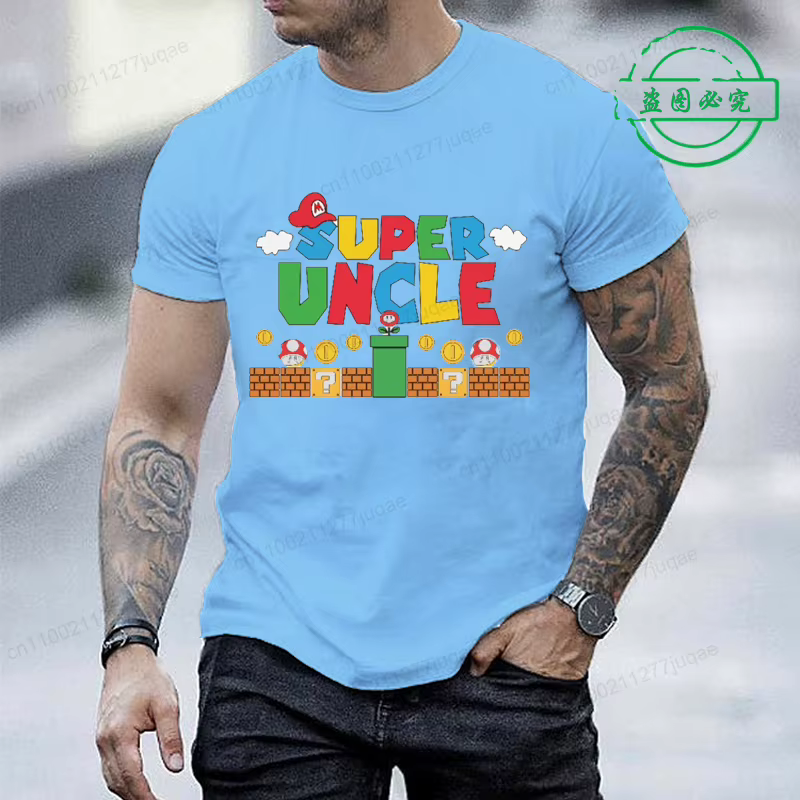 T-shirt Super Uncle pour homme, décontracté, à manches courtes, col rond, imprimé, style vintage, co