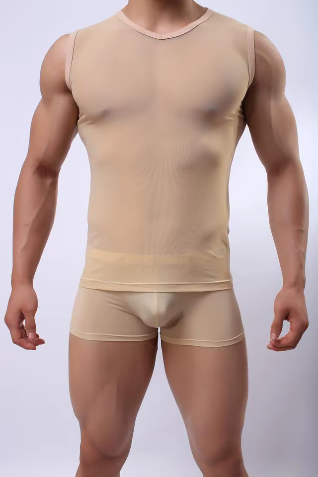 Débardeur sexy pour homme en maille transparente respirante, coupe musclée, élastique, sans manches,