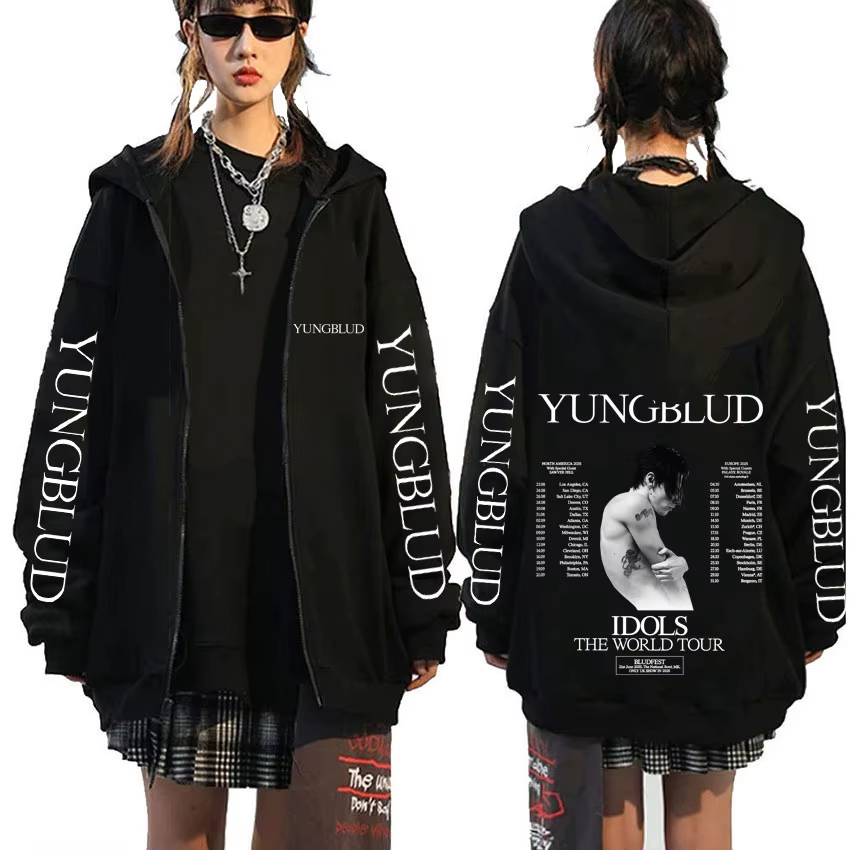 Yungblud IDOLS The World Tour 2025 sweat à capuche avec fermeture éclair Fans cadeau hommes femmes H