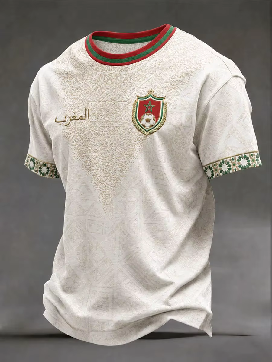 Nouveau T-shirt 2026 pour supporters de football du Maroc – Homme, imprimé lettres rouges, manches c