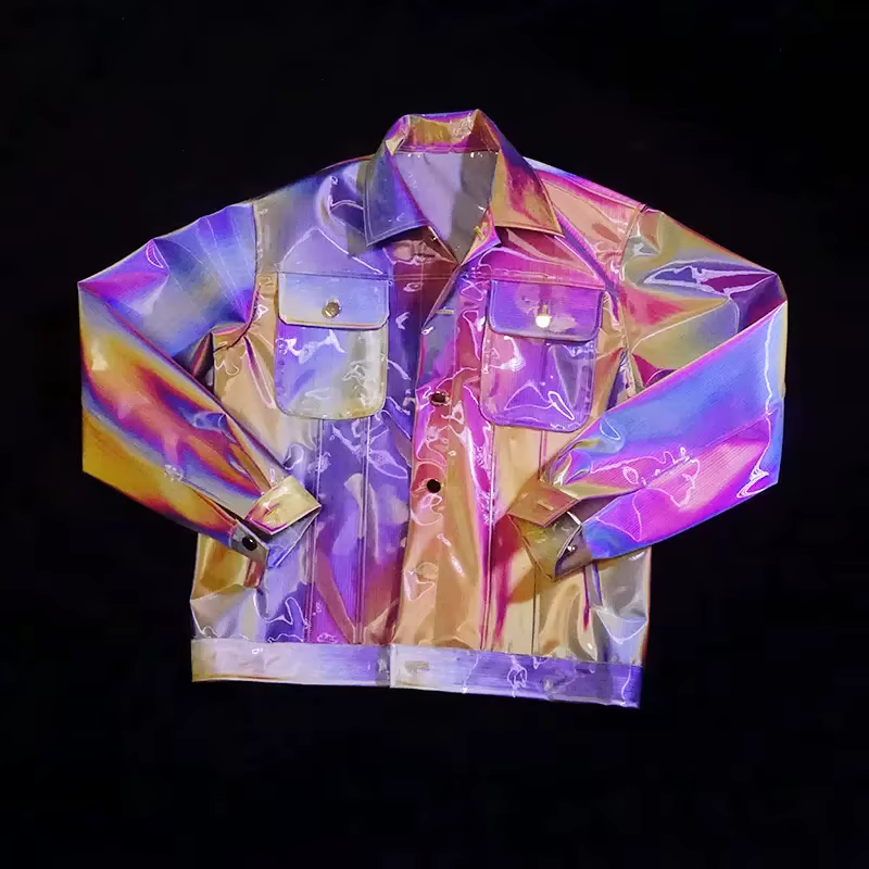 Veste en plastique PU holographique brillant pour femmes, ample, imperméable, Costumes de Club DJ, m