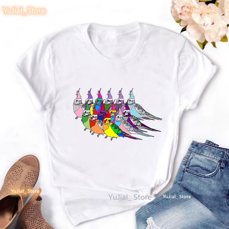 Kawaii vêtements drôle T-Shirt filles calopsitte perroquet T-Shirt femmes vêtements Harajuku chemise