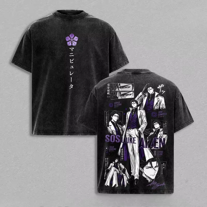 T-shirt imprimé Aizen Sousuke, vêtements Anime BLEACH pour hommes et femmes, t-shirts à manches cour