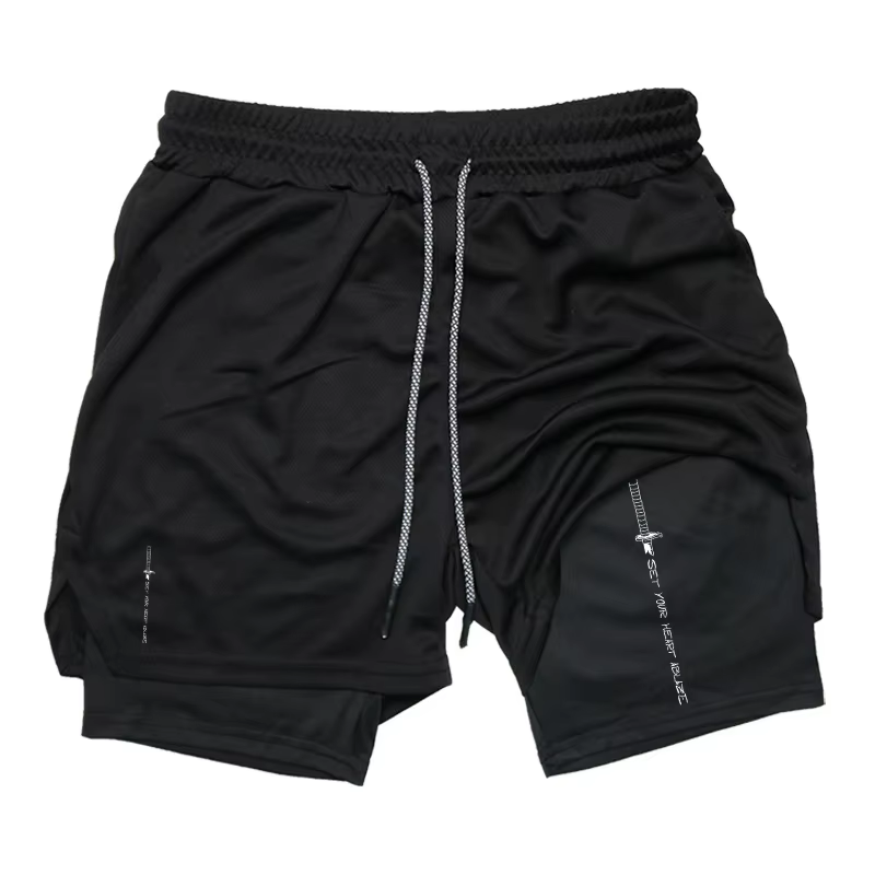 Shorts de course pour hommes, sportifs, à séchage rapide, 2-en-1 avec poche pour téléphone, coupe am