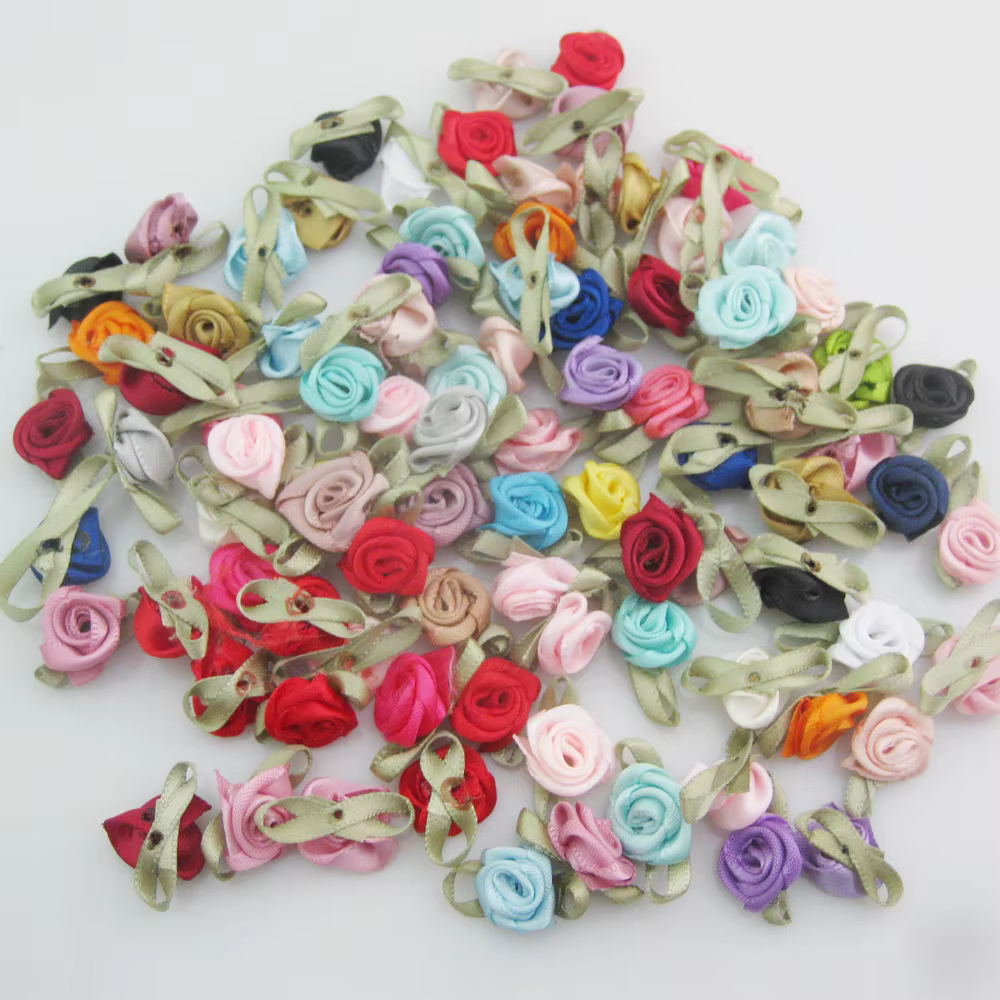 Rosettes roses avec ruban à la mode, 30 couleurs au choix, 50 pièces, accessoires de fleurs en tissu