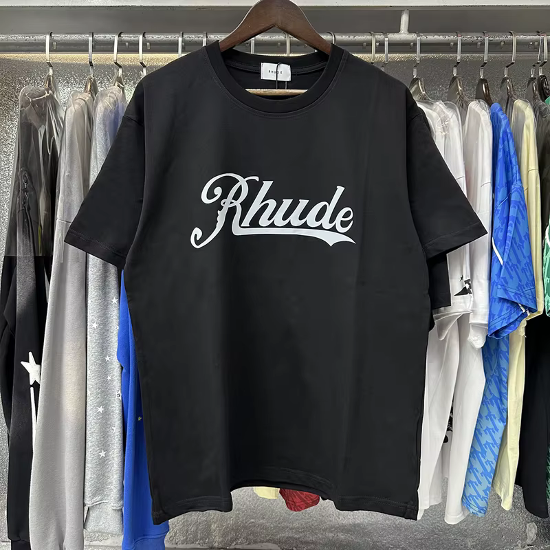 T-shirt Rhude de haute qualité, décontracté, avec logo imprimé, col rond, manches courtes, tendance 