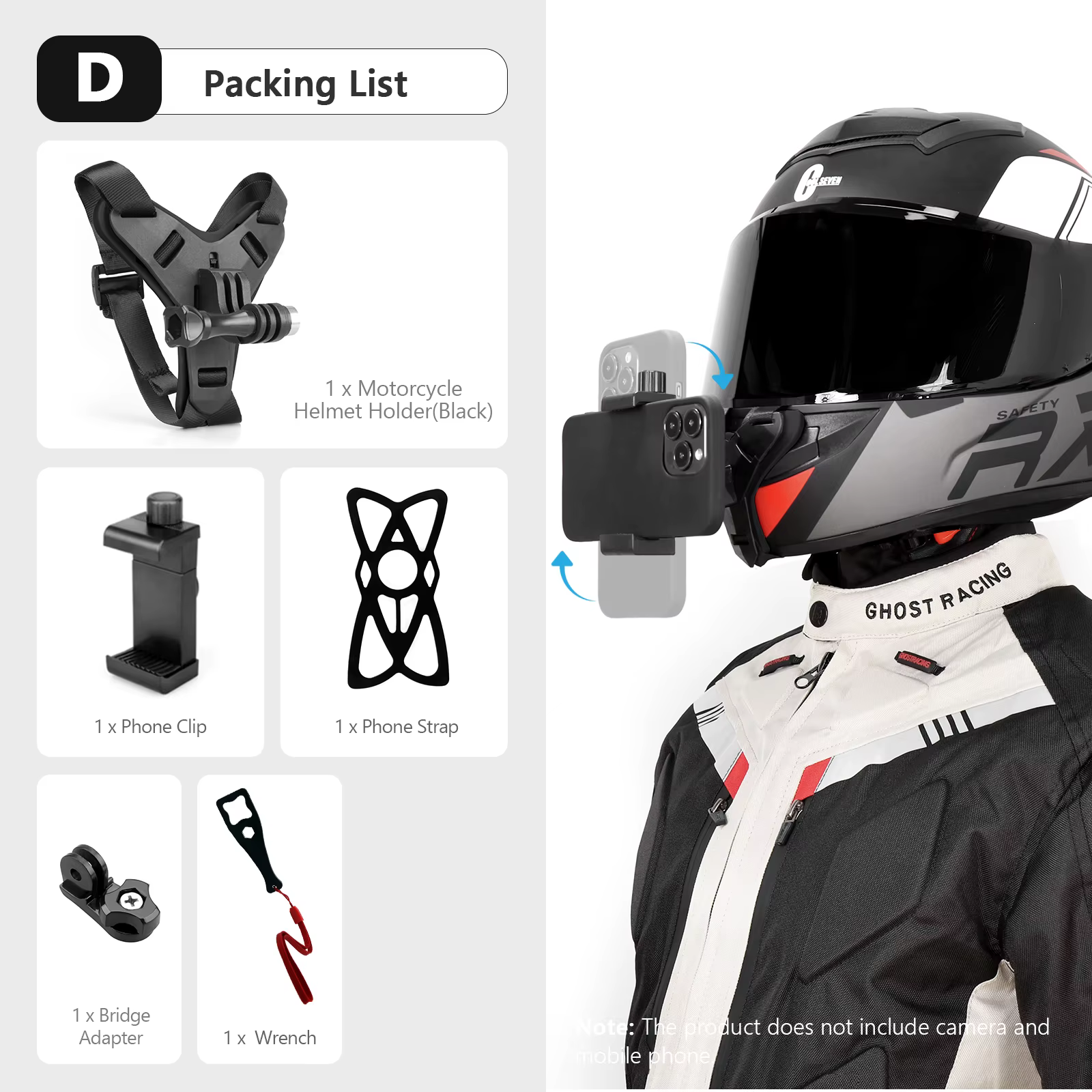 Vamson accessoires de Moto pour support de casque Gopro pour Gopro Hero 11 10 9 pour téléphone intel