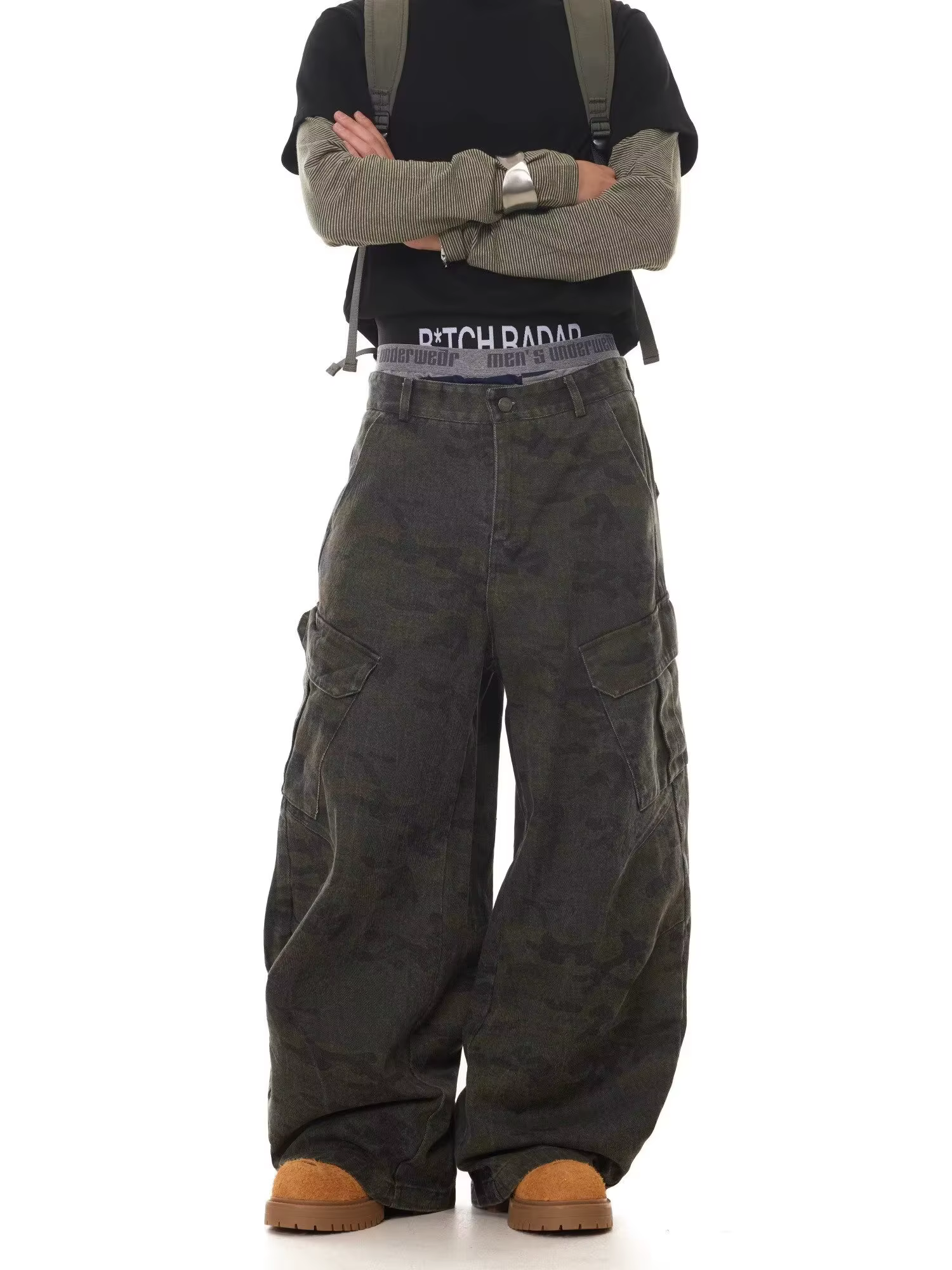 Américain rétro multi-poches Camouflage Silhouette cimandre jean Niche Baggy jambe large faucille pa