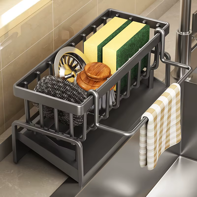 Étagère de rangement d'épices de cuisine avec égouttoir, organisateur d'évier d'installation, étagèr