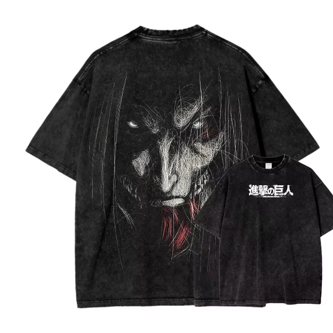 T-shirt imprimé Attack on Titan Eren Jaeger pour hommes et femmes, t-shirts en coton lavé, t-shirt v