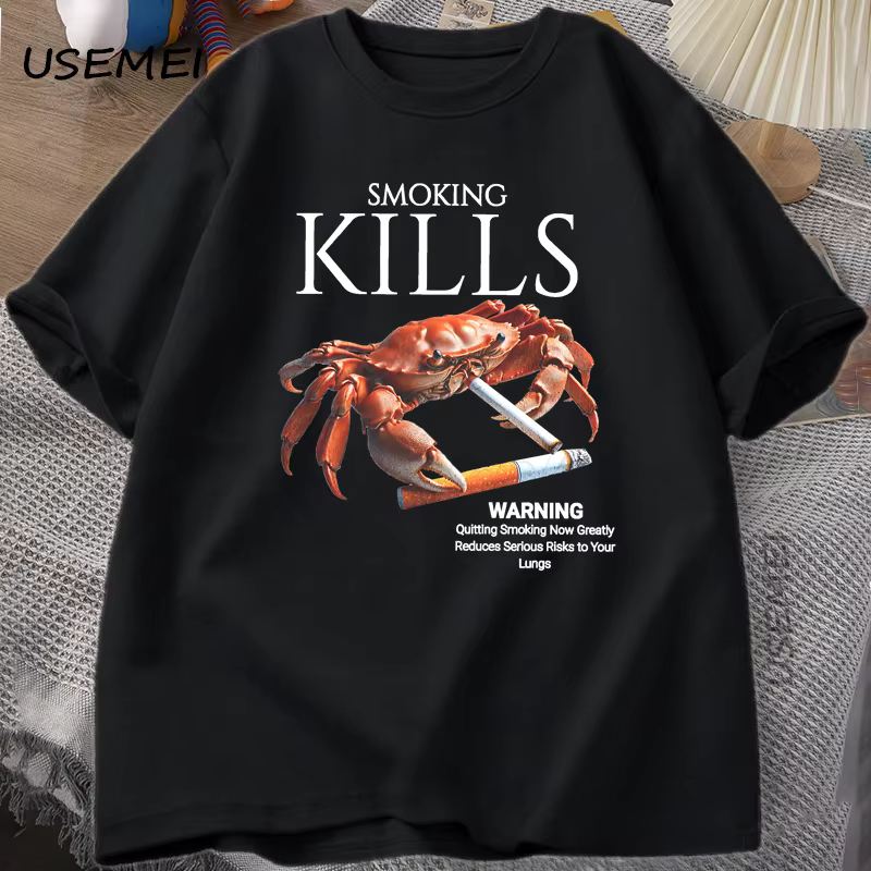 Fumer tue le crabe t-shirts désencré bizarre T-Shirt graphique bizarre T-Shirt Harajuku coton à manc