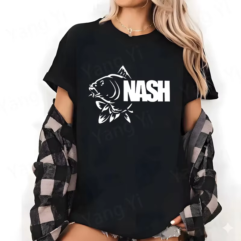 T-shirt unisexe décontracté à col rond en coton imprimé silhouette carpe, manches courtes, pour homm