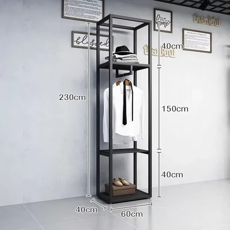 Étagère de présentation pour magasin de vêtements pour hommes, noire, double niveau, sur pied, pour 
