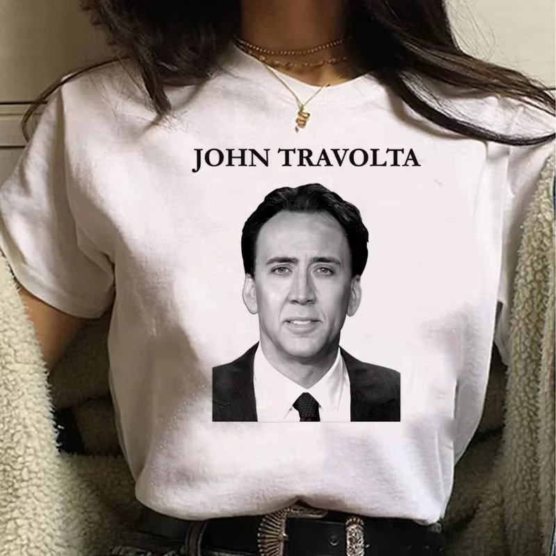Nicolas Cage-T-shirt blanc pour homme, vêtement décontracté, imprimé manga, pour couple, 2024