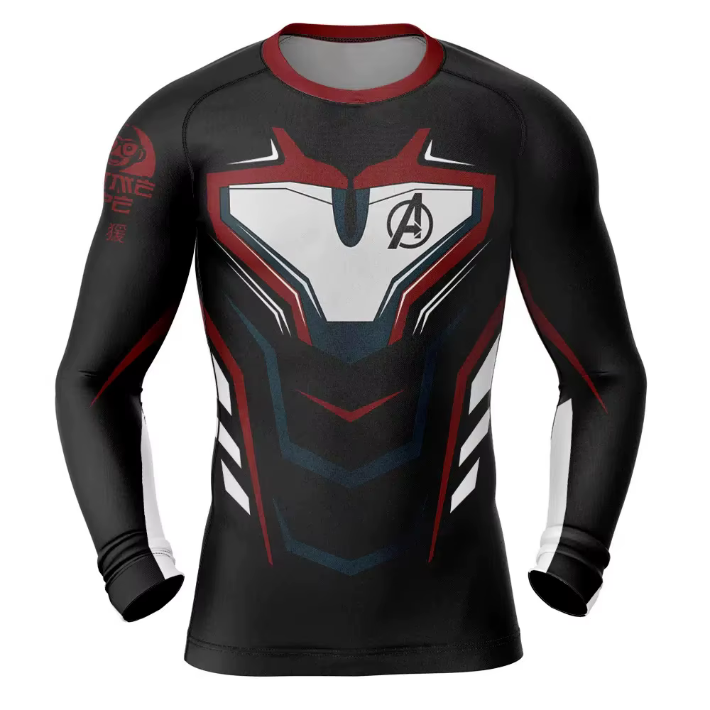 T-shirt de compression à manches longues avec logo Daredevil DD, imprimé musculaire, séchage rapide,