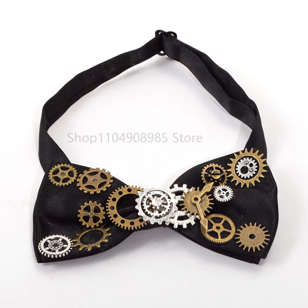 Accessoires de Costume avec nœud papillon Steampunk noir, cravate Vintage victorienne pour hommes, é