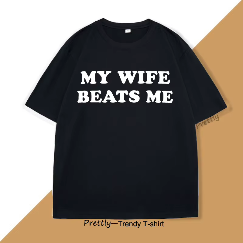 Ma femme me bat t-shirt drôle mari t-shirt j'aime ma femme saint valentin présent t-shirt hommes vêt