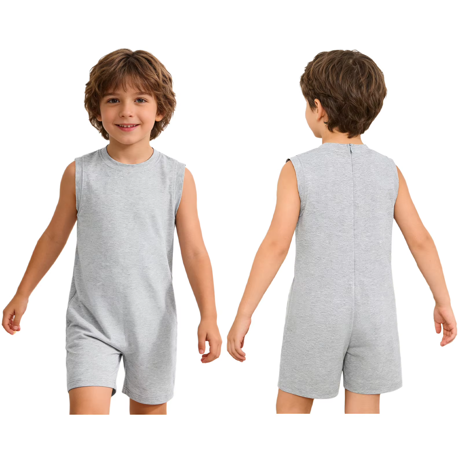 Combinaison sans manches à col rond avec fermeture éclair pour enfants, garçons et filles, vêtements