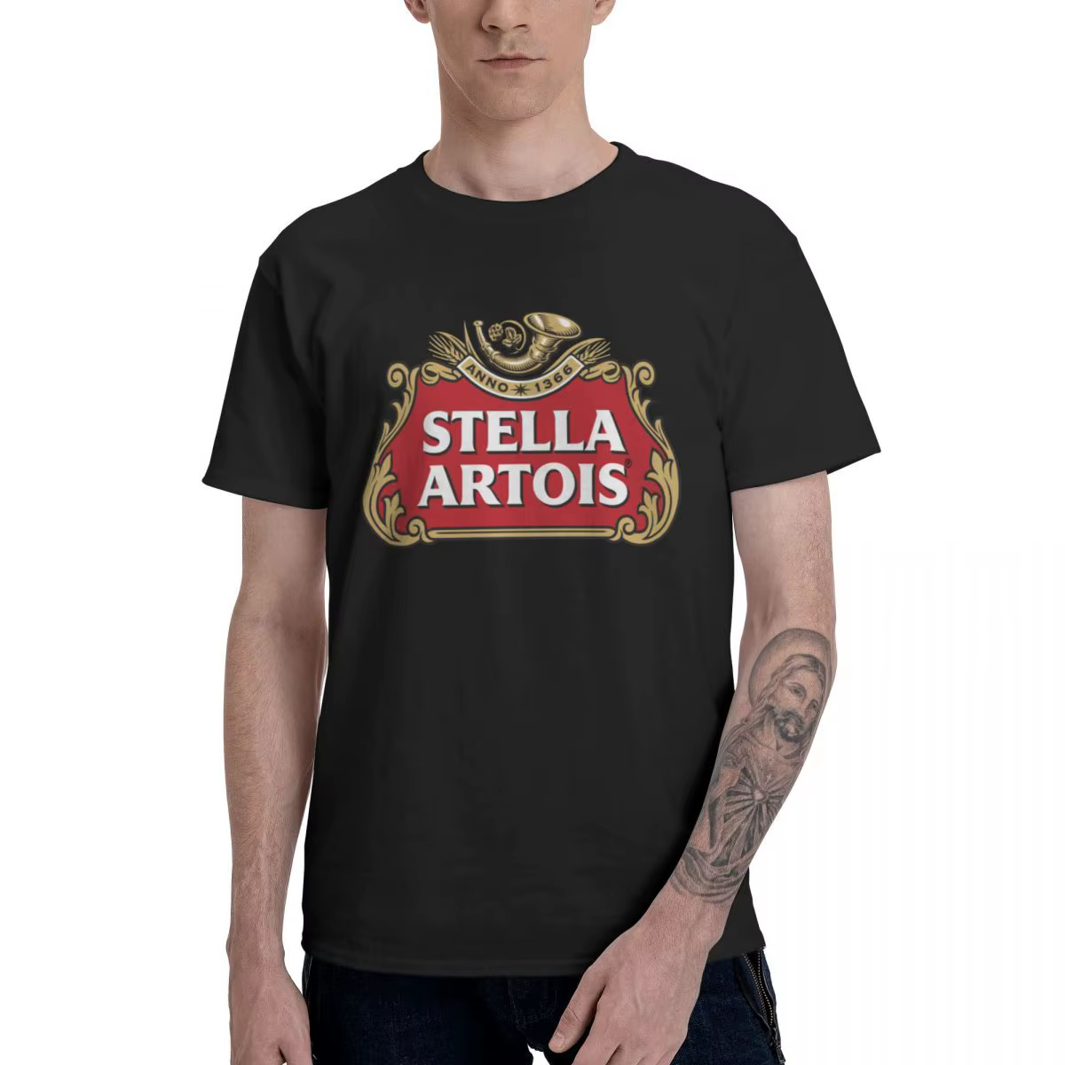 T-shirt à col rond en pur coton pour hommes, manches longues, Stella Artois, mode, t-shirts décontra