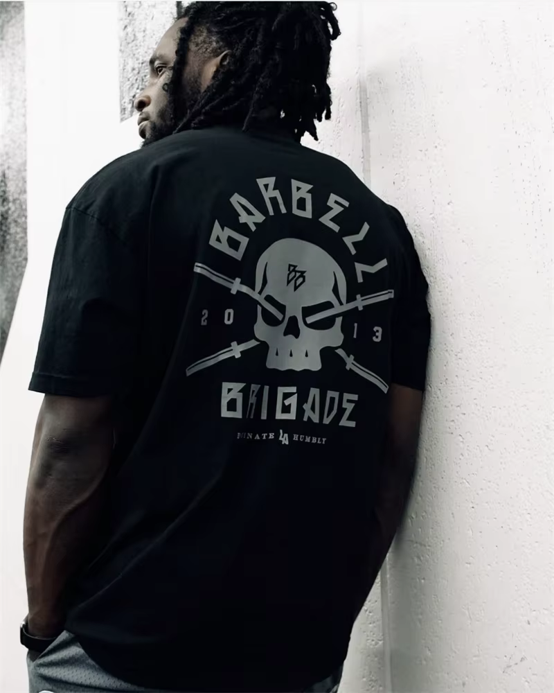 BARBELL BRIGADE Surdimensionné M-3XL Hommes Lâche Fitness T-shirt Mode Gym Course T-shirts D'été Gym