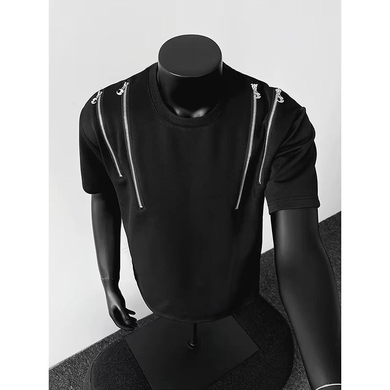 T-shirt Homme Col Rond avec Détail Zip Streetwear Tendance Style Urbain Hip Hop Décontracté Haut de 